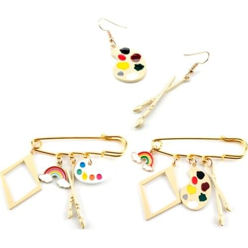 Fashion Watercolor brush Palette Enamel Metal Pendant Earrings Eardrop dangler For Women Kids Children Friends Gift