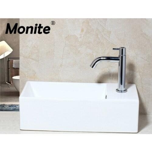 Monite Ceramic Bathroom Sink Pia WashBasin Countertop Short Chrome Brass Basin Faucet White Ceramic Basin Faucet Mixer Tap