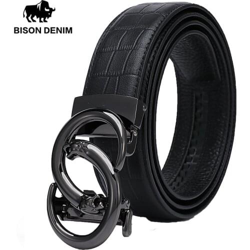 BISON DENIM Genuine Leather Men Belt Luxury Leather Strap Automatic Buckle Cowskin Belt for Male High Quality W71510