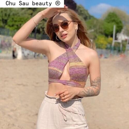 New Fashion Sexy Chic Cross Hole Design Knitting Tank Top Women Summer High Street Ladies Y2K Slim Vest Print Crop Tops