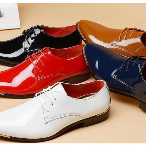 New Arrive Mens Patent Leather Shoes Men Dress Shoes Lace Up Pointed Toe Wedding Business Party Big Size 2020 New