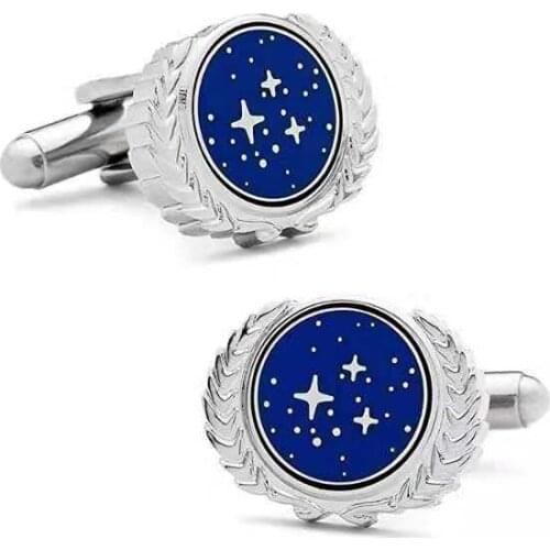 Wholesale 5pairs/lot movie Silver Blue Round Cuff links Star Cufflinks Copper Brass Jewelry Mens Jewelry Accessory