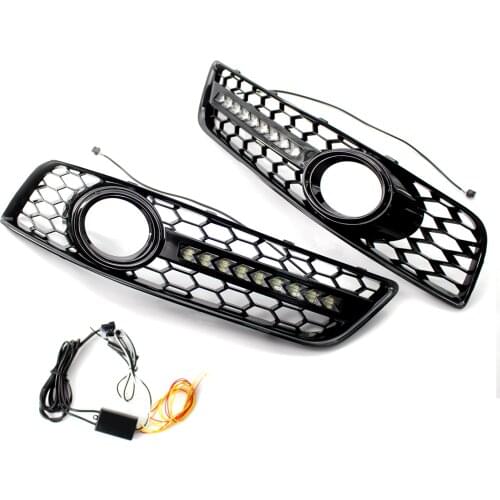 A Pair Honeycomb Bumper Fog Light Grill Grille with LED DRL Car Goods Replacement For Audi A3 8P 2009-13