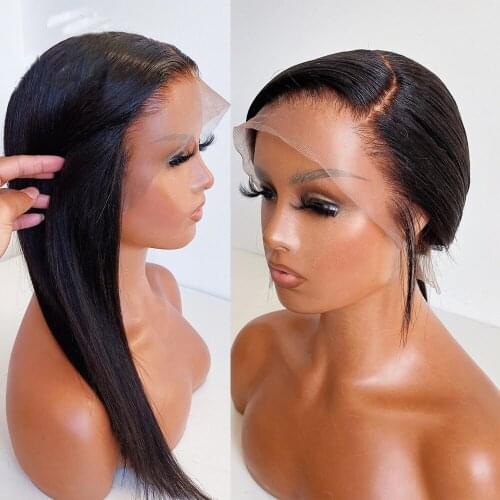 Medium Long Silky Straight Lace Front Wig Heat Resistant Febir Synthetic Yaki Hair Wigs For Black Women Babyhair Preplucked