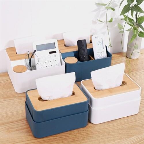 Plastic Wood Tissue Box Desktop Nordic Paper Towel Rack Holder Removable Storage Box Home Office Organizer Home Accessories
