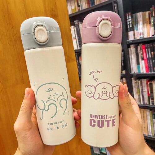 Simplicity Cartoon Thermos Cup Student Portable Outdoor School Thermos Bottle Office Home Drink Straight 304 Stainless Steel Cup