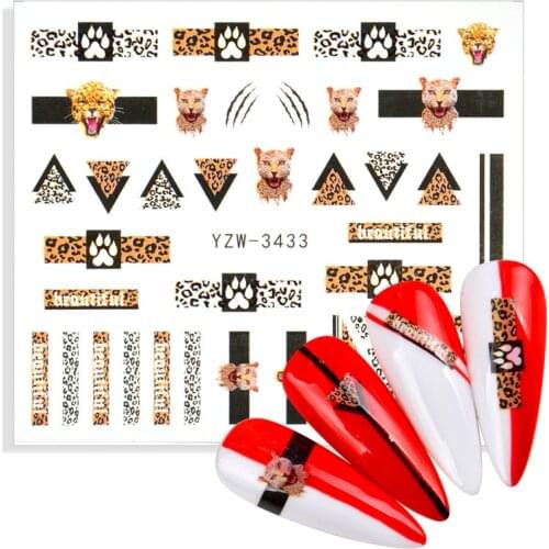 Sexy Wild Leopard Nail Art Stickers Animals Geometric Yellow Leo Water Sliders Decals Nail Accessories