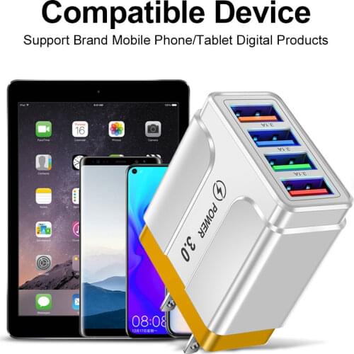 QC 3.0 Power Supply Travel 4 USB Port Butterfly Illuminated Wall Charger Portable Universal Adapter 3.1A PC UK/EU/US