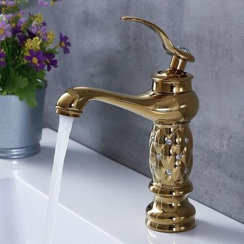 Bathroom Basin Faucets Classic Brass Diamond Faucet Single Handle Hot And Cold Tap Gold Crystal Mixer Washbasin Faucets