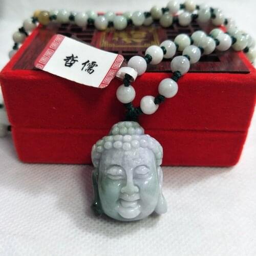 Zheru Jewelry Pure Natural Jadeite Light Green Double Color Buddha Head Pendant Tricolor Jadeite Bead Necklace Class A Certifica