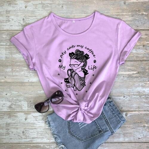 My cats my coffee my life cute t-shirt quote women funny 100% Cotton graphic hipster grunge casual unisex Fashion tee top tshirt