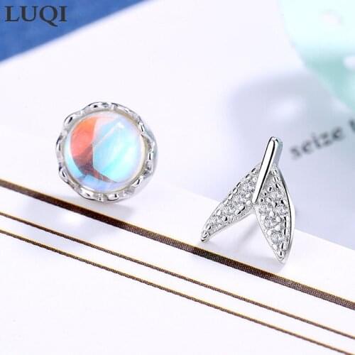Womens Fashion S925 Silver Plated Platinum Synthetic Glass Stone Asymmetrical Fishtail Temperament Stud Earrings E093
