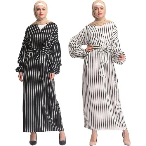 Muslim Striped Abaya Dress Islamic Cardigan Kimono Long Robe Gowns Tunic Vestidos Middle East Ramadan Turkish Islamic wq1017