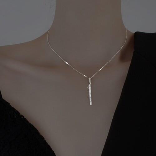 Long Geometry Pendant Women‘s Necklaces Silver 925 Clavicle Chain Elegant Intellectual Fashion All-Match Female Wedding Jewelry