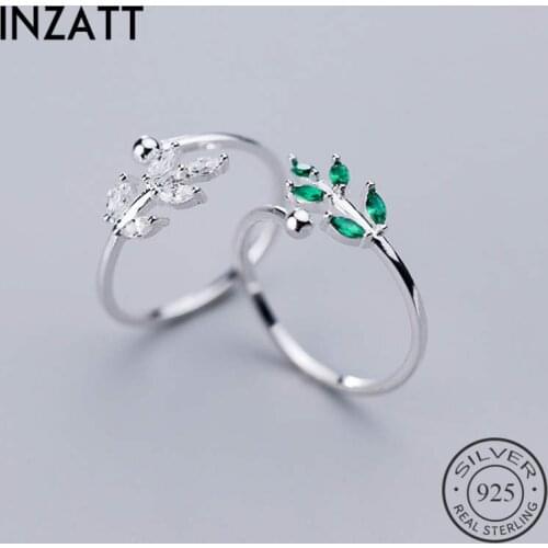 INZATT Real 925 Sterling Silver Zircon Leaves Ring For Fashion Women Birthday Party Cute Fine Jewelry Accessories Birthday Gift