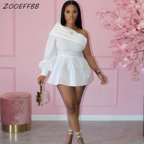 ZOOEFFBB Sexy One Shoulder Mini Shirt Dress Summer Clothes for Women Birthday Outfits Ruched Sundress Night Party Club Dresses