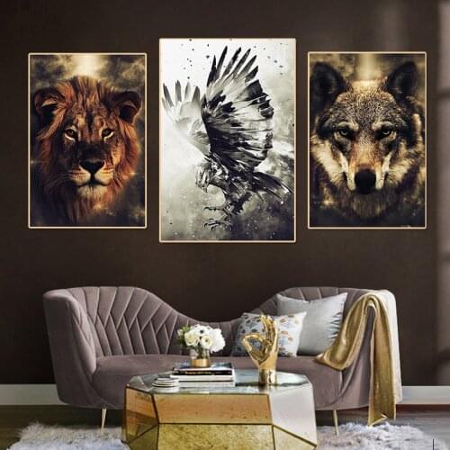 Animals Art Lion Wolf Elephant Leopard Canvas Painting Poster Print Wall Art Pictures for Living Room Home Decor (No Frame)