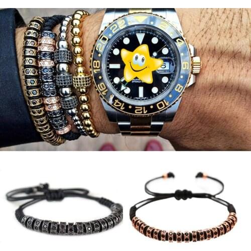 10pcs Fashion Anil Arjandas macrame bracelet rose gold black CZ lock beads Weave macrame bracelet men jewelry