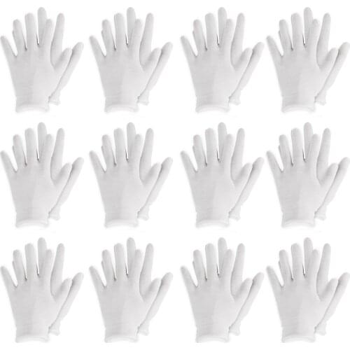 12Pairs Thin Cotton Gloves Elastic Work Glove for Cosmetic Jewelry Inspection Reusable Kitchen Garden Cleaning Hand Protect Mitt