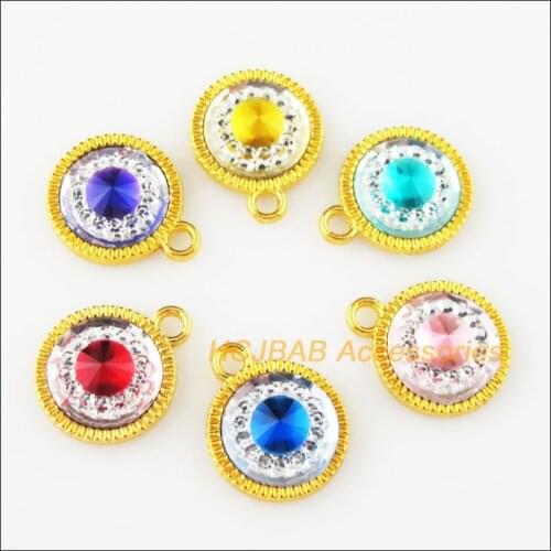 18 New Mixed Resin Charms Gold Color Round Flower Pendants 12.5x15.5mm