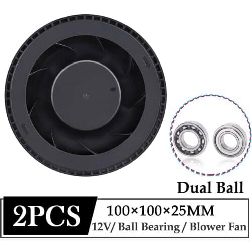 2Pcs Gdstime 12V 100mm 100x100x25mm New DC Centrifugal Turbo Cooler Fan 10cm 100mmx25mm Dual Ball Bearing Air Purifier Blower Fa