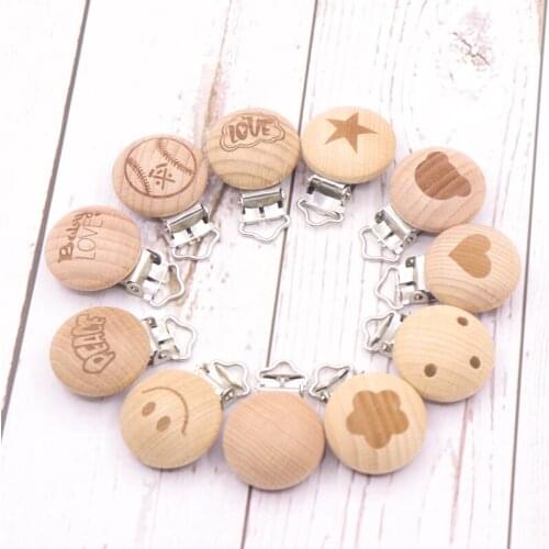 20pcs Baby Wooden Teether Pacifier Clip DIY Nursing Bracelets Nipple Holder Custom Name Beech Rodent ChildrenS Goods