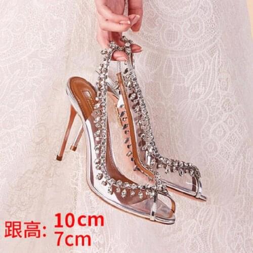 2021 spring fashion sheepskin crystal rhinestone single shoes female large size stiletto wedding shoes small fish mouth sandals