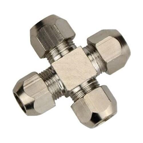 6mm 8mm 10mm 12mm 4 Way Cross Brass Ferrule Tube Compression Pipe Fitting Connector Adapter