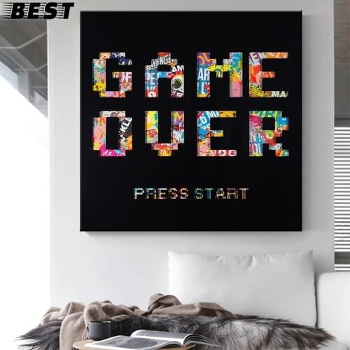 Abstract Graffiti Game Over Poster Printing Wall Pictures for Living Room Home Decor Animals Graffiti Art Letter Canvas Prints