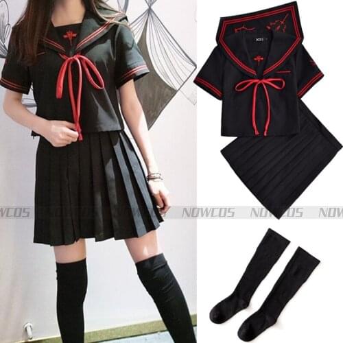 Black Hot Schoolgirl Uniforms Dark Devil Embroidery Jk Sets Japanese School Uniform Cosplay Student Collage Sailor Suit Female