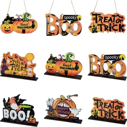 Halloween Wooden Pendant Ghost Pumpkin Ornaments Home Door And Window Signs Halloween Party Decoration Supplies