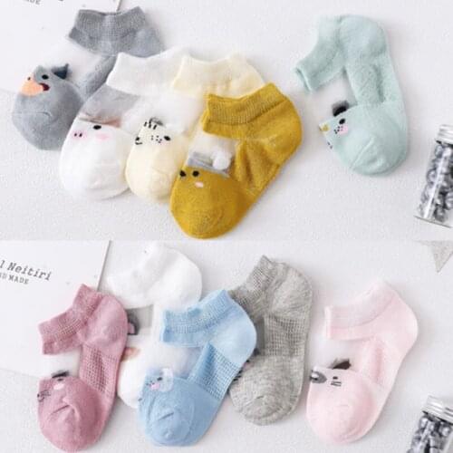 5 Pair Cut Dot animal cat Kids Socks Summer Thin Comfortable Breathable Cotton Fashion Baby Socks Toddler Girls for 0~6 Year