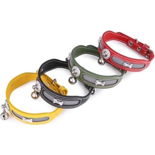 Pet Cat Adjustable Collar With Bell Personalized Solid Color Leather Puppy Kitten Necklace For Cats Dog Neck Band