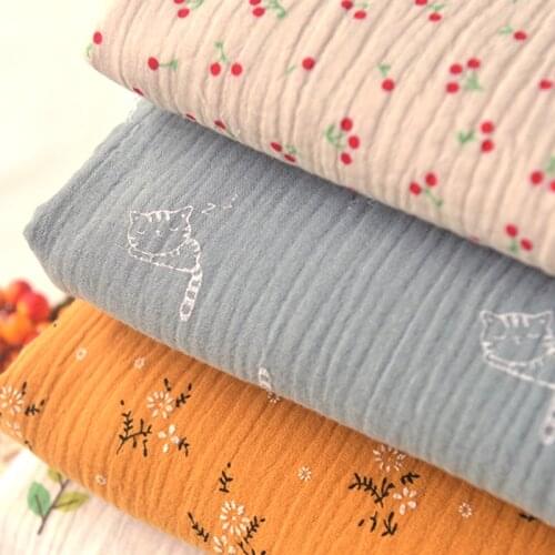 Double Layer Cotton Fabric Printed Cherry Cotton Cloth For Top Clothing Dress Handmade DIY Material