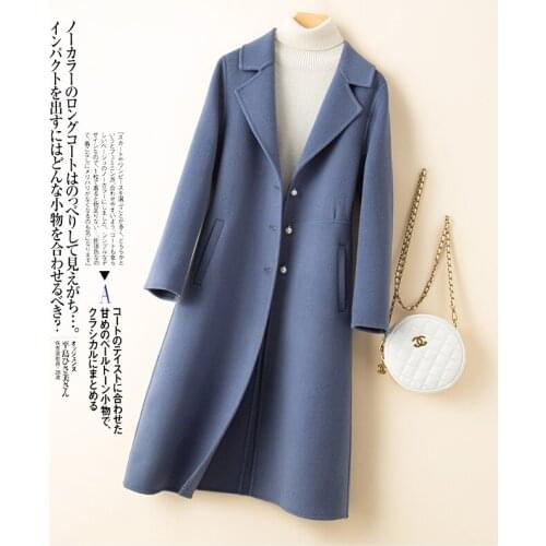 Double sided cashmere coat womens middle and long small fragrance fashion temperament wool woolen spring suit collar wool coat