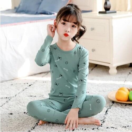 H5731 Girl Cotton Pajamas Teenager Warm Autumn Winter Home Clothing Suit Long Sleeve Round Collar Comfortable Sweet Nightwear