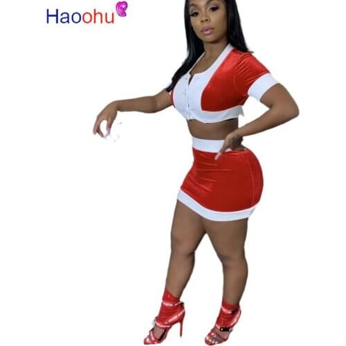 HAOOHU Velour Two Piece Set Women Summer Clothes Crop Top and Mini Skirt 2 Pcs Velvet Birthday Matching Sets Sexy Club Outfits