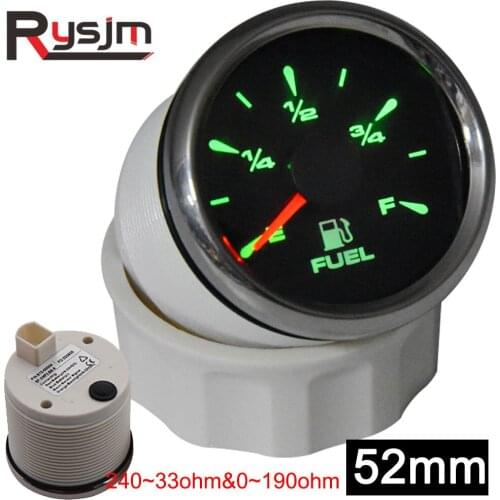 HD 52mm Auto Fuel Level Gauge 0-190ohm Fuel Level Meter 9-32V 7 Colors Backlight Marine Fuel Gauges Level Sensor Sending Unit