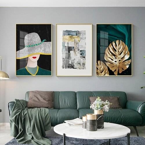 Fashion Abstract Woman Canvas Paintings Nordic Wall Art Interior Posters and Prints Golden Pictures for Living Room Home Decor