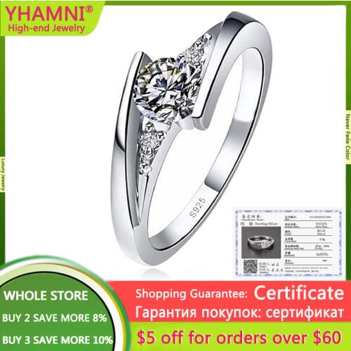 With Certificate 0.75ct Lab Diamond Rings For Women Party Elegant Bridal Jewelry Solid 925 Silver Wedding Engagement Bands AR036