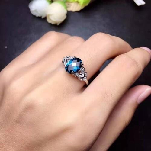 High Quality Blue Topaz Luxurious Ring S925 Pure Silver Fine Fashion Wedding Charming Jewelry for Women Free Shipping
