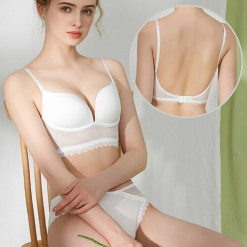 Biiggxx womens lingere set French U-shaped beautiful back underwear gathered without steel ring push up invisible bra suit
