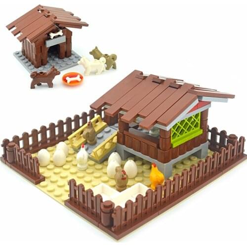 City MOC Blocks DIY Chicken coop kennel Bricks TV Computer Sofa Dest Set Sale Building Blocks Toys for Children Creative