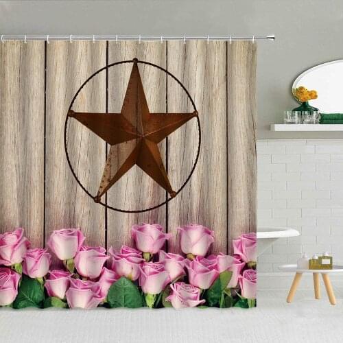 Creative Wooden Background Rose Lavender Shower Curtain Waterproof Polyester Fabric High Quality Bath Screen With Hooks Decor