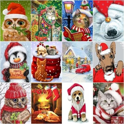 CHENISTORY Paint By Numbers Animal Cat Dog Set Oil Painting For Adults Diy Kits Canvas Christmas Picture Drawing Decor Art 40x50