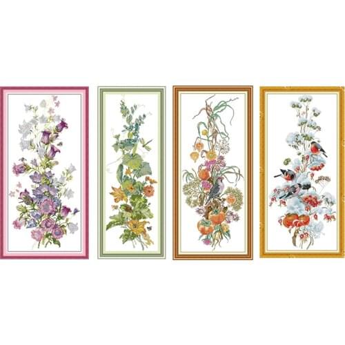 Joy Sunday Cross Stitch Kits Seasons of Flowers Stamped Printed 11CT 14CT Counted Printing Crafts Kit Embroidery Needlework Sets