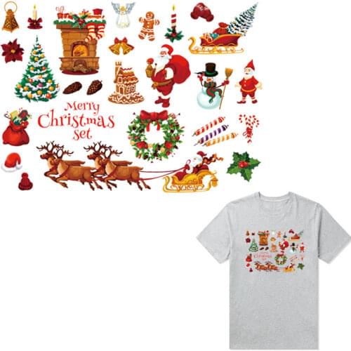 Santa Claus Gift Patch For Clothing Diy T-Shirt Jeans Decoration Washable Heat Transfer Transfers For Clothing Christmas Snowman