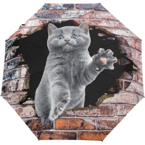 Fully Automatic Women Umbrellas Sun Cat 3 Folding Outdoor Animal Windproof Umbrella Rain Gear Parasol Free Shipping