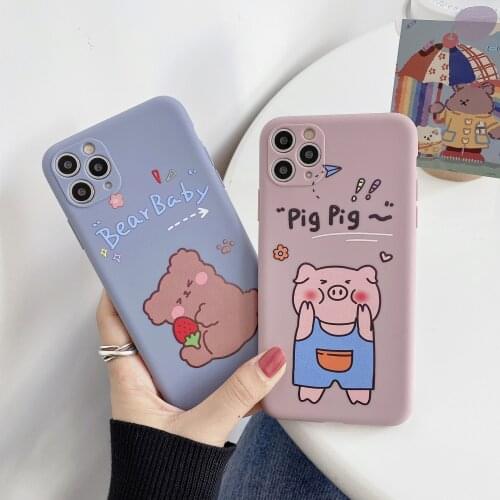Retro kawaii plush bear piggy Japanese Phone Case For iPhone 12 11 Pro Max Xr Xs Max 7 8 Plus 12 mini 7Plus case Cute Soft cover