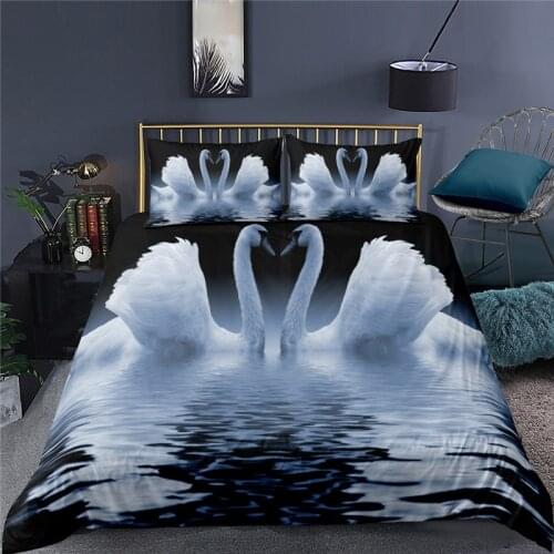 Luxury 3D White Swan Print Home Living Duvet Cover Pillowcase Kids Bedding Set Queen and King EU/US/AU/UK Size Bedding Sets